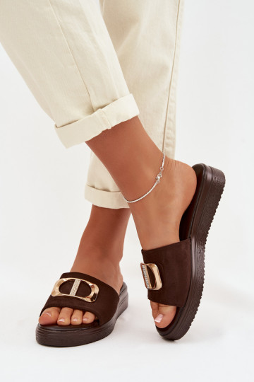 Dames slippers met gouden details in chocolade kleur Elmera