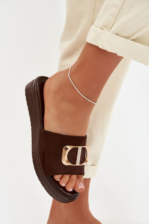 Damespantoffels Ze gouden kleurm Detalem CzekoladoIne Elmera