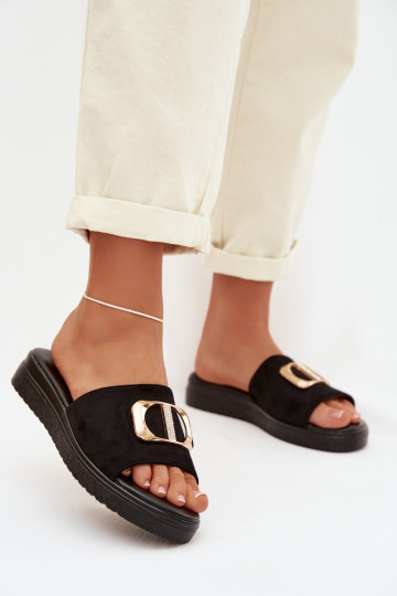 Dames slippers met gouden details in zwarte kleur Elmera