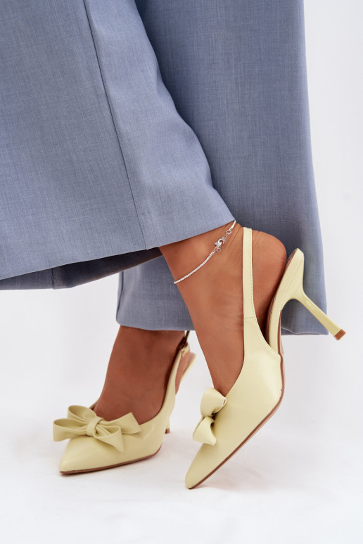 Dames sandalen met dunne hakken met linten geel Jonera