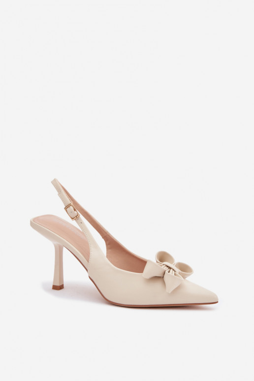 Dames sandalen met dunne hakken met linten beige Jonera