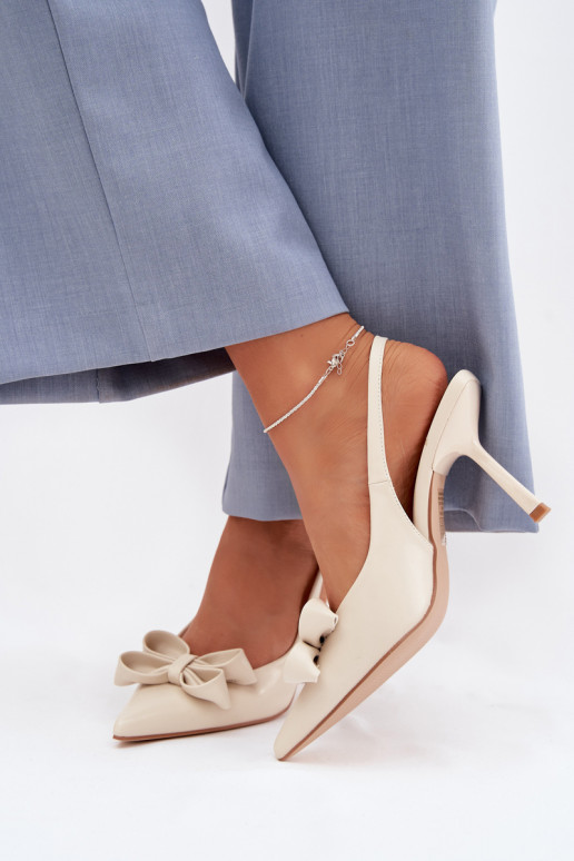 Dames sandalen met dunne hakken met linten beige Jonera