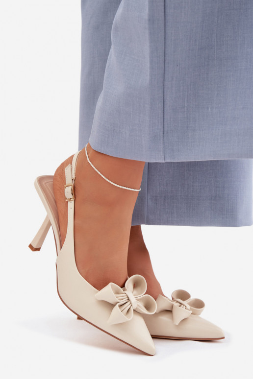 Dames sandalen met dunne hakken met linten beige Jonera