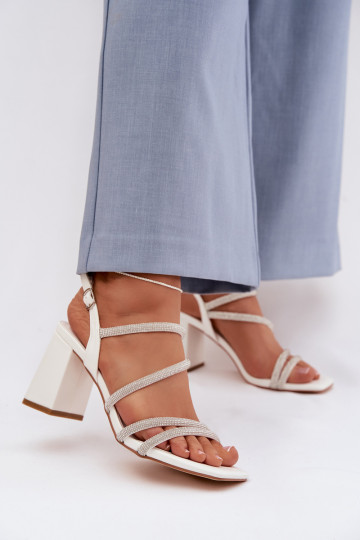 Dames hoge hak sandalen met bandjes en zirconia in witte kleur Brelia