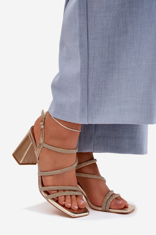 Damessandalen met hoge hakken Met Strepen En zirkonen gouden kleur Brelia