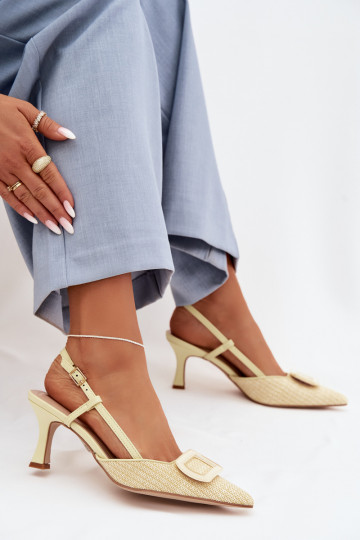 Dames sandalen met hakjes met mooie elementen in gele kleur Eslina