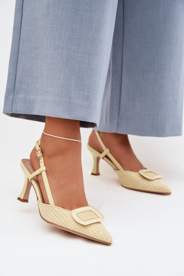 Dames sandalen met hakjes met mooie elementen in gele kleur Eslina 2