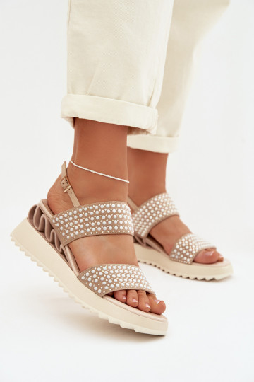 Leer Sandalen van suède Met Decoratie D&A CR61-3067 beige