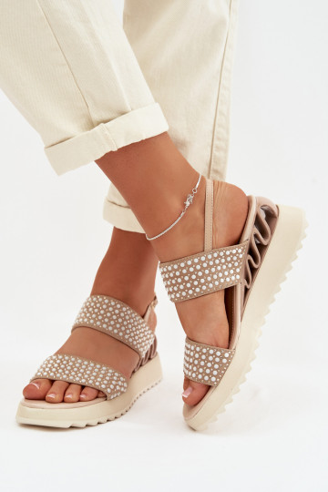 Leren suede sandalen met decoratie D&A CR61-3067 in zandkleur 2