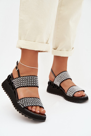 Leren suede sandalen met decoratie D&A CR61-3067 in zwarte kleur 2