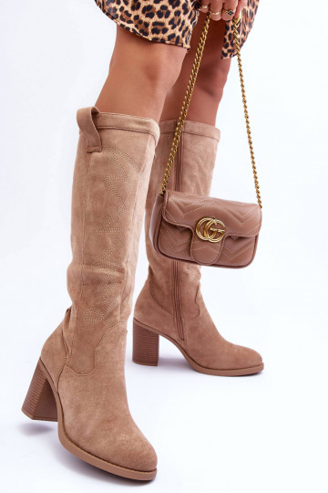 van suède dameslaarzen met hakken beige Khabira 2