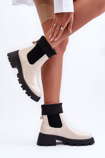 stijlvolle laarzen met lakeffect Dames beige Pavo 2