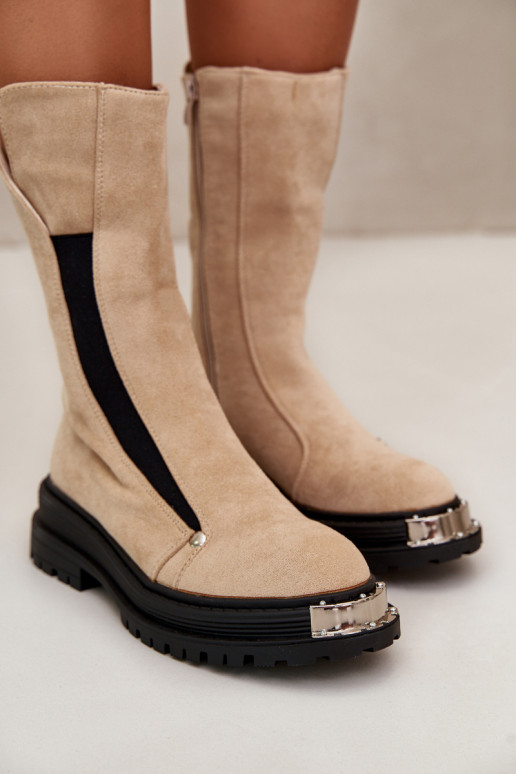 van suède opInarmen Laarzen met brede hakken ivoor Palimra