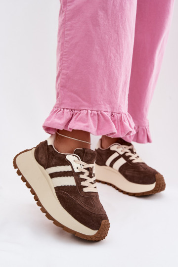 Zijde sneakers met platform D&A GR61-5986 in chocolade kleur