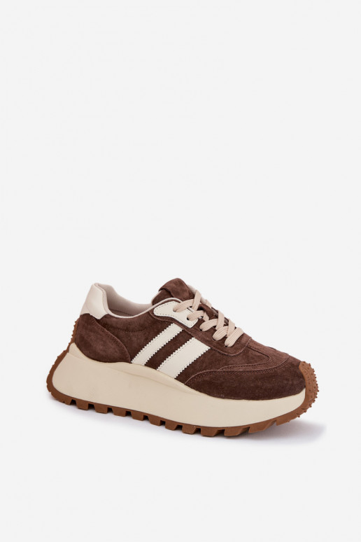 Sneakers model schoenen van suède met platform D&A GR61-5986 CzekoladoIne