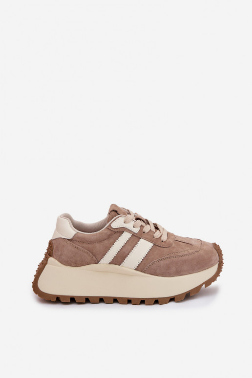 Sneakers model schoenen van suède met platform D&A GR61-5986 beige