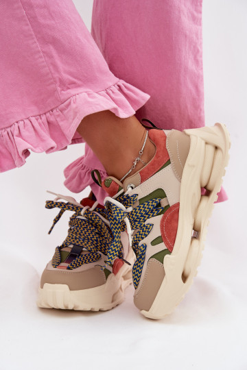 Leer Sneakers model schoenen Dames met platform D&A CR61-3133 beige 2