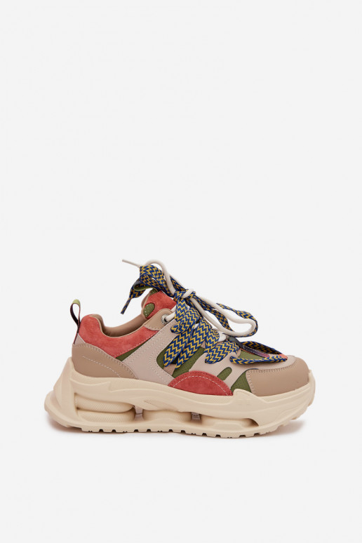 Leer Sneakers model schoenen Dames met platform D&A CR61-3133 beige