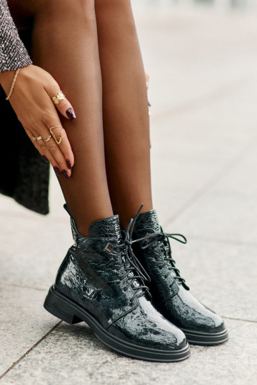 Leer met lakeffect Dameslaarzen opInarmen Opar het kasteel D&A LZ42-042 kaki kleuren