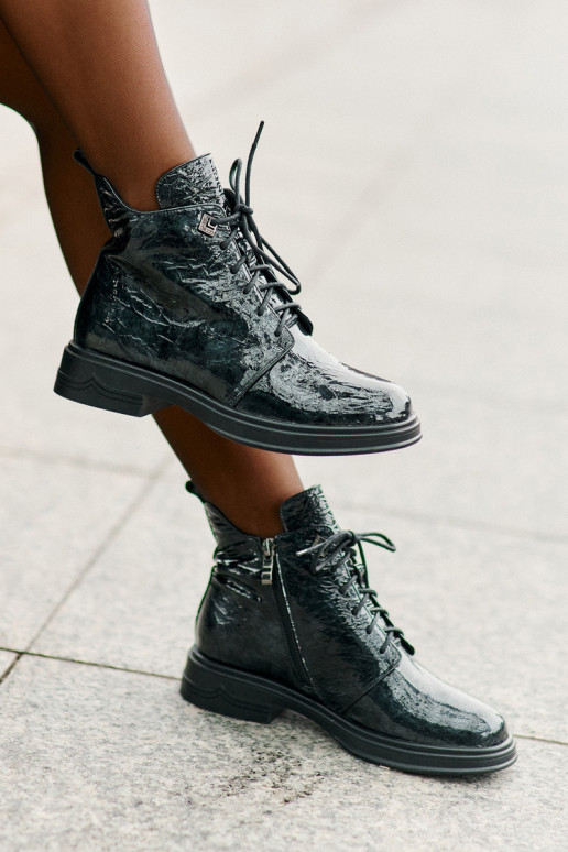 Leer met lakeffect Dameslaarzen opInarmen Opar het kasteel D&A LZ42-042 kaki kleuren