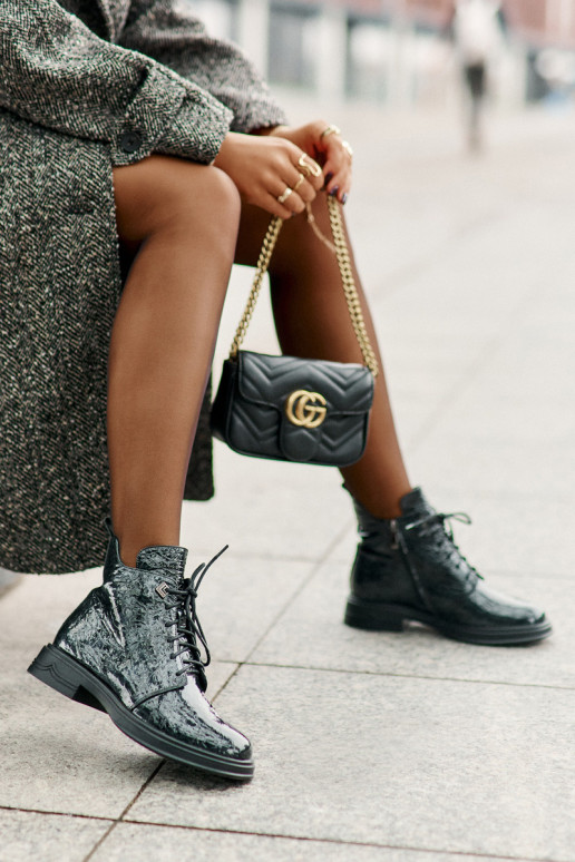 Leer met lakeffect Dameslaarzen opInarmen Opar het kasteel D&A LZ42-042 kaki kleuren