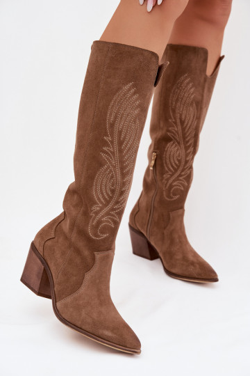 van suède Leer laarzen coInboystijl met hakken Zazoo 3152 beige