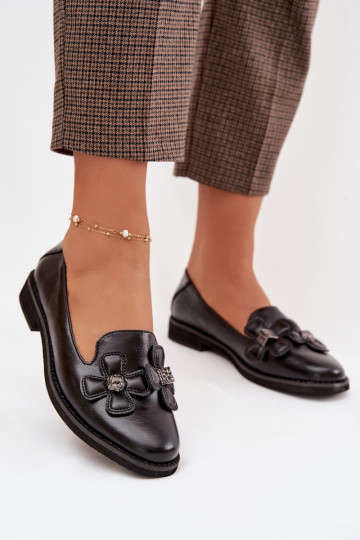 Dames schoenen met brede hakken en bloemenmotieven in zwarte kleur Tavillette 2