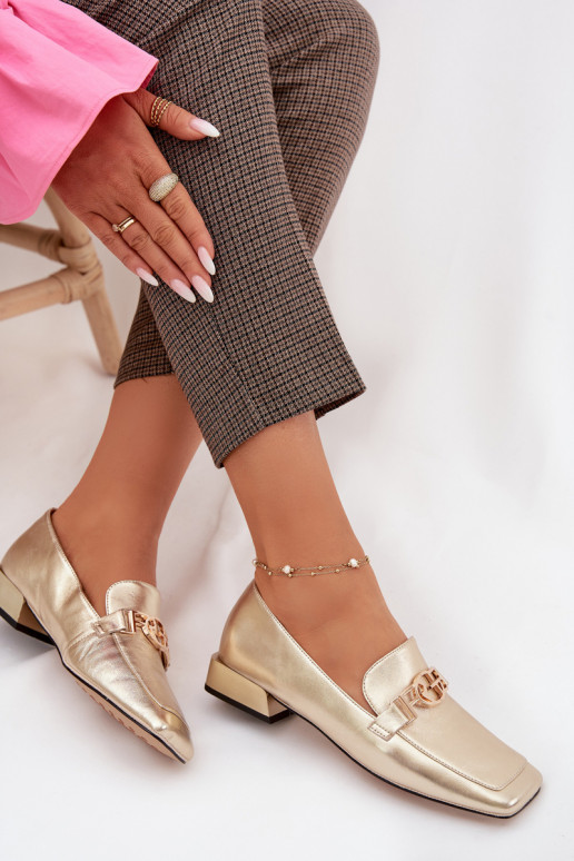 Leer dames mocassins Met sierlijk Detalem D&A CR61-3125 gouden kleur