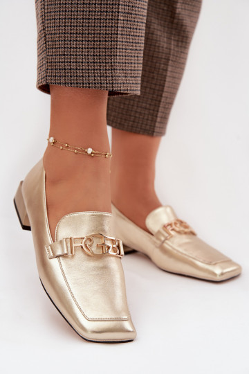 Leren dames mocassins met decoratieve details D&A CR61-3125 in gouden kleur 2