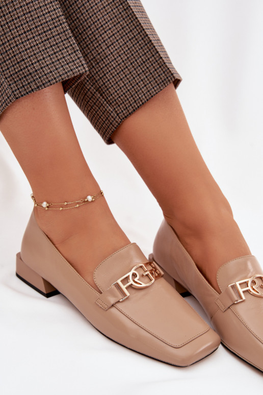 Leer dames mocassins Met sierlijk Detalem D&A CR61-3125 beige