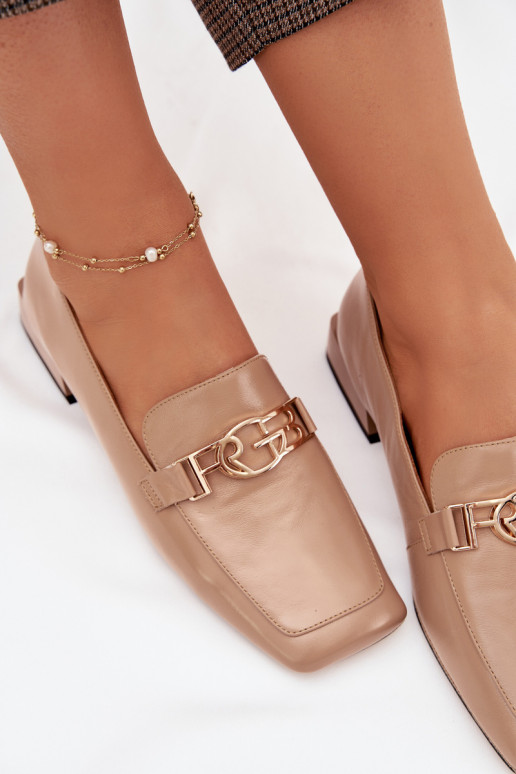 Leer dames mocassins Met sierlijk Detalem D&A CR61-3125 beige