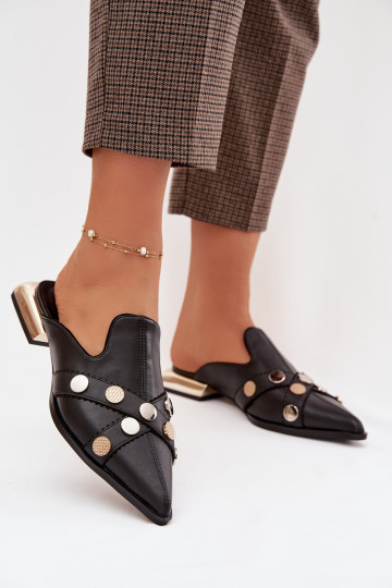 Leren slippers Mule met bandjes D&A CR61-3058 zwart