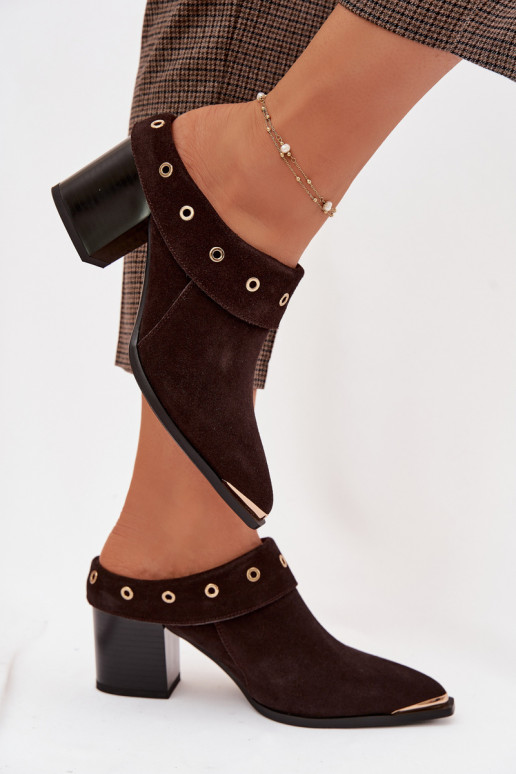 Suede pantoffels coInboystijl Dames met hakken D&A CR61-3059 CzekoladoIne