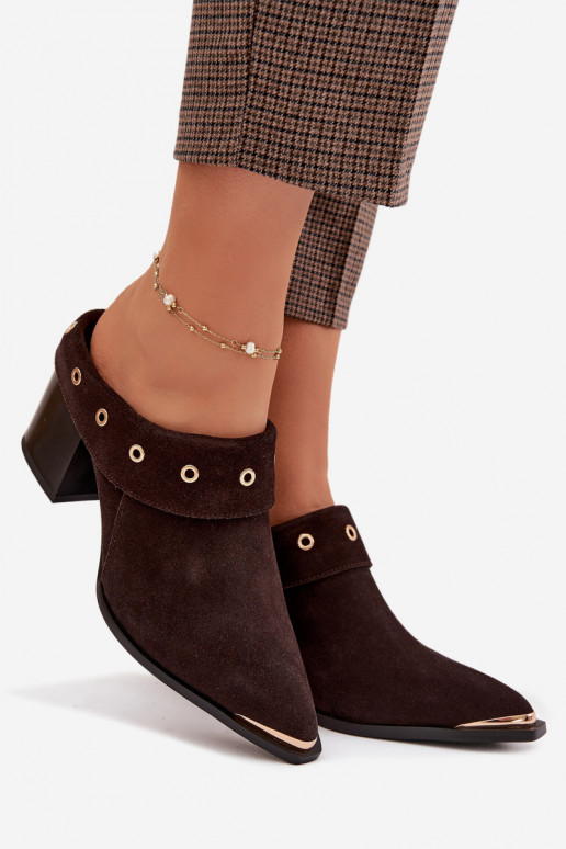 Suede pantoffels coInboystijl Dames met hakken D&A CR61-3059 CzekoladoIne