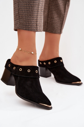 Suède slippers in cowboystijl met hakken D&A CR61-3059 zwart 2