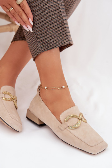 dames mocassinsOpturalnego van suèdeu gouden kleur Detal D&A CR61-3115 beige