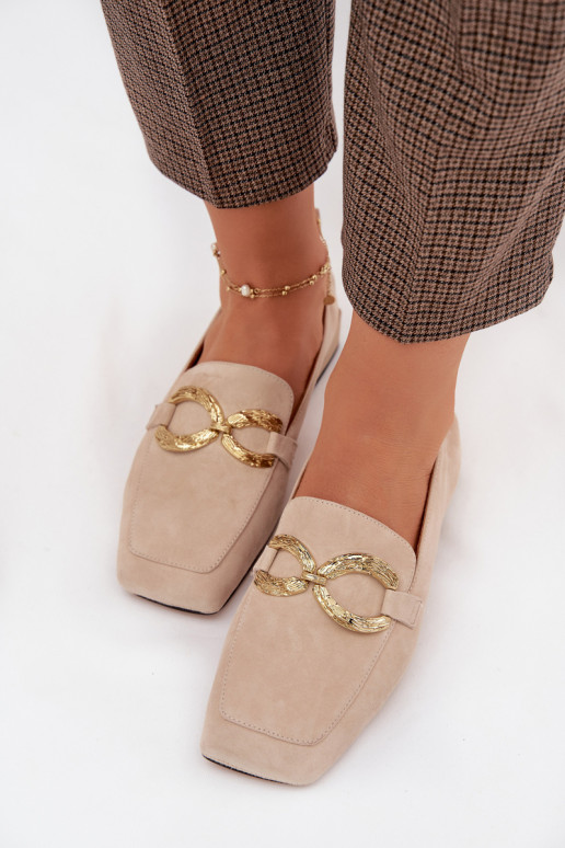 dames mocassinsOpturalnego van suèdeu gouden kleur Detal D&A CR61-3115 beige