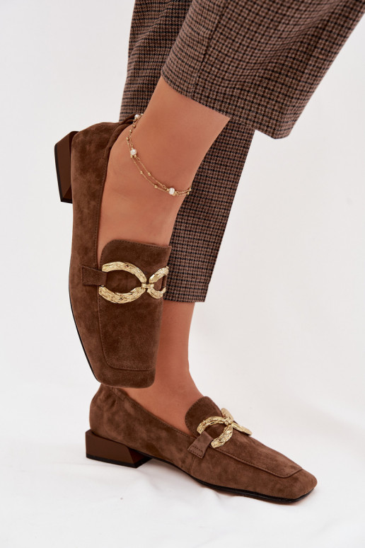 dames mocassinsOpturalnego van suèdeu gouden kleur Detal D&A CR61-3115 bruine kleur