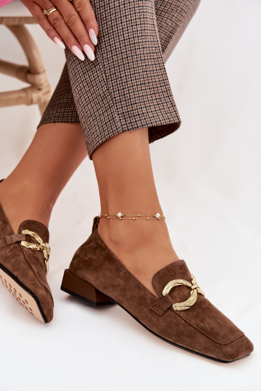 dames mocassinsOpturalnego van suèdeu gouden kleur Detal D&A CR61-3115 bruine kleur