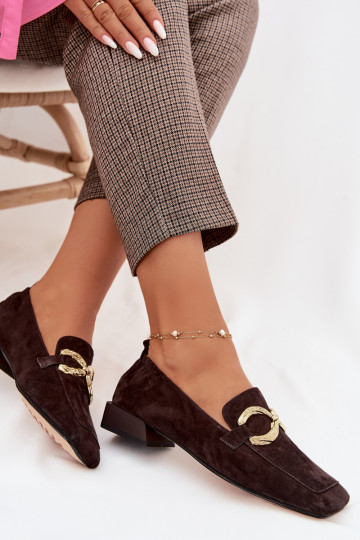 dames mocassinsOpturalnego van suèdeu gouden kleur Detal D&A CR61-3115 CzekoladoIne