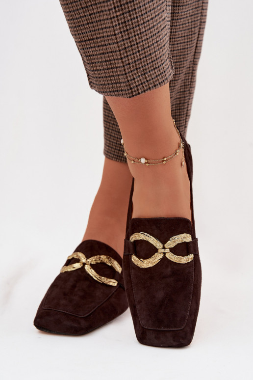 dames mocassinsOpturalnego van suèdeu gouden kleur Detal D&A CR61-3115 CzekoladoIne