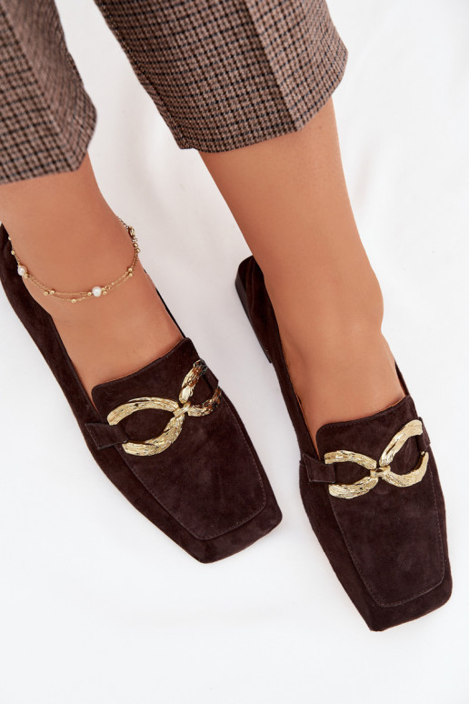 dames mocassinsOpturalnego van suèdeu gouden kleur Detal D&A CR61-3115 CzekoladoIne