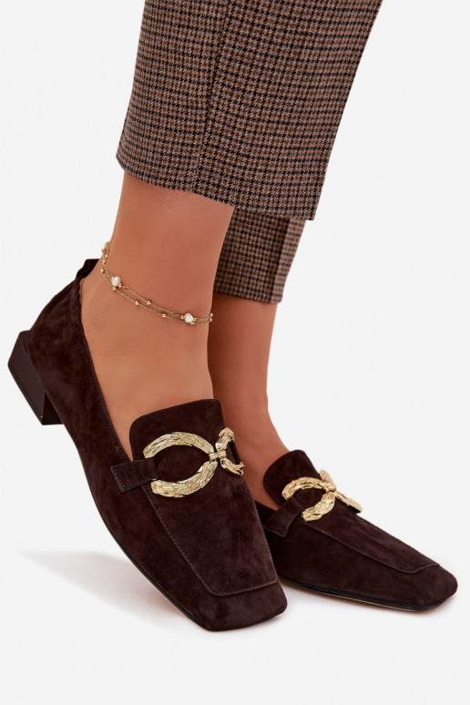 dames mocassinsOpturalnego van suèdeu gouden kleur Detal D&A CR61-3115 CzekoladoIne