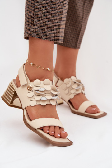 Leren hoge hak sandalen D&A CR61-3062 zandkleur 2