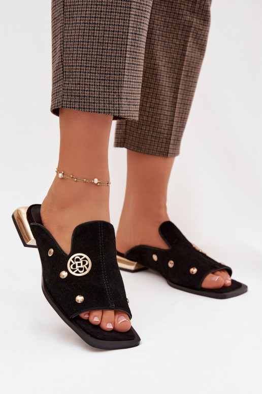 Suede pantoffels Ze gouden kleurmi Ozdobami D&A CR61-3061 zInart