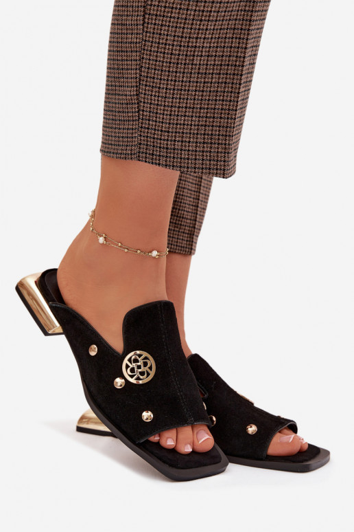 Suede pantoffels Ze gouden kleurmi Ozdobami D&A CR61-3061 zInart