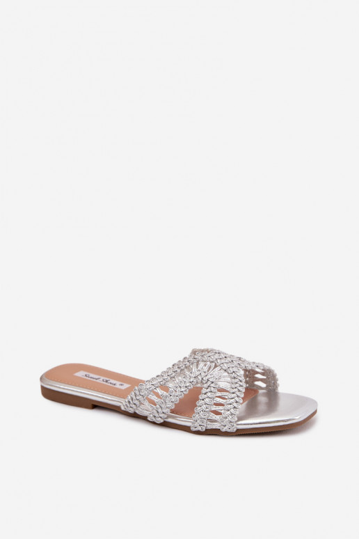 Slippers Dames plat zilvere kleur Fariella