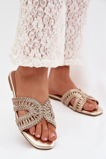 Dames platte slippers in goud Fariella