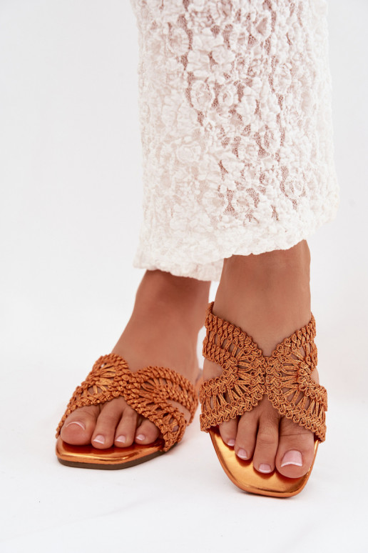 Slippers Dames plat oranje Fariella