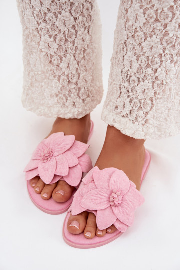 Roze kleur dames platte slippers met bloemenmotief Elzoria